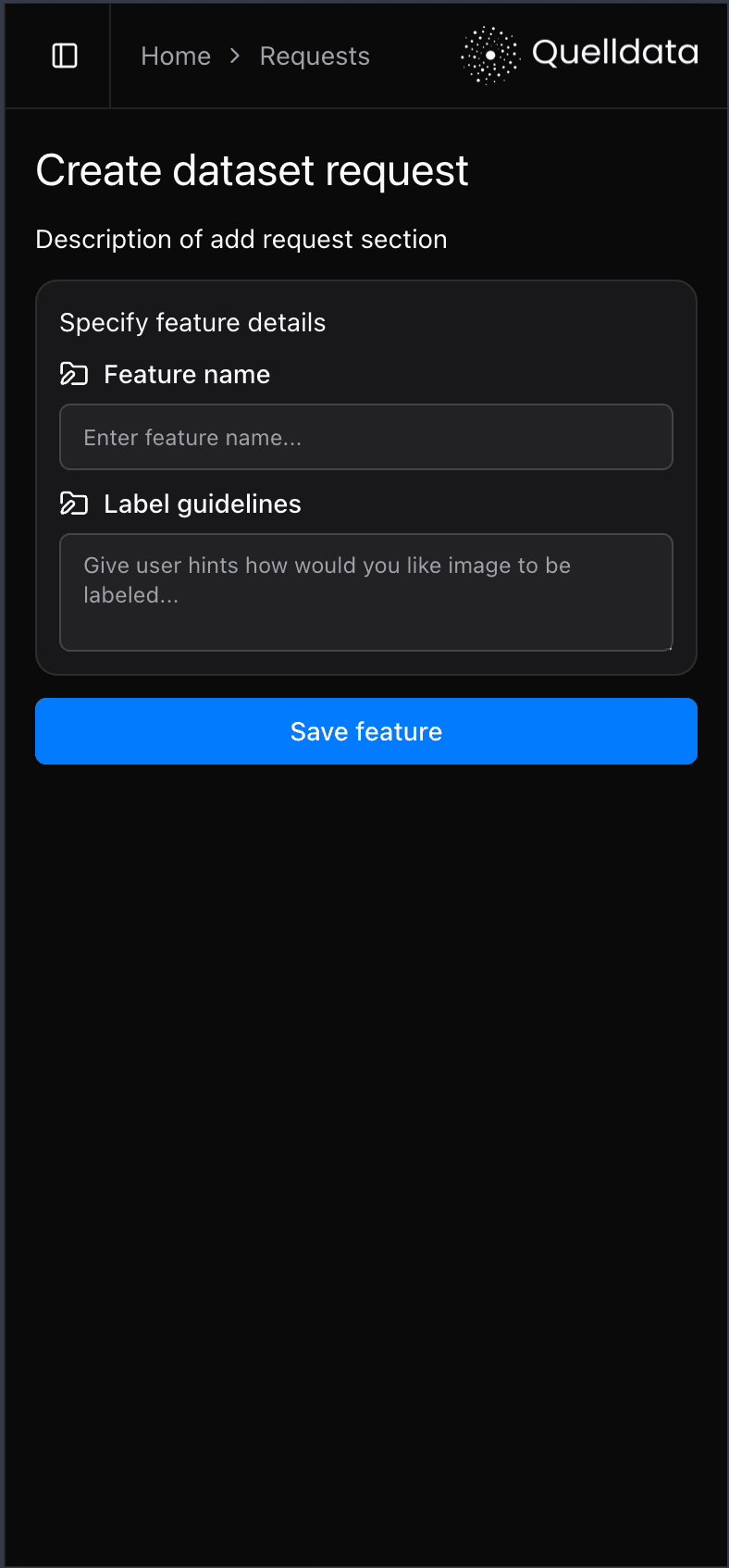 create dataset screen
